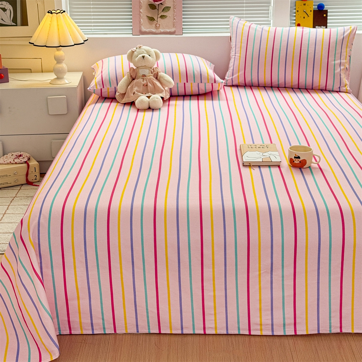 91家纺网 家纺一手货源 找家纺 名兮家居 2025秋冬新款100%全棉纯棉磨毛单床单 床单单件 炫彩条纹