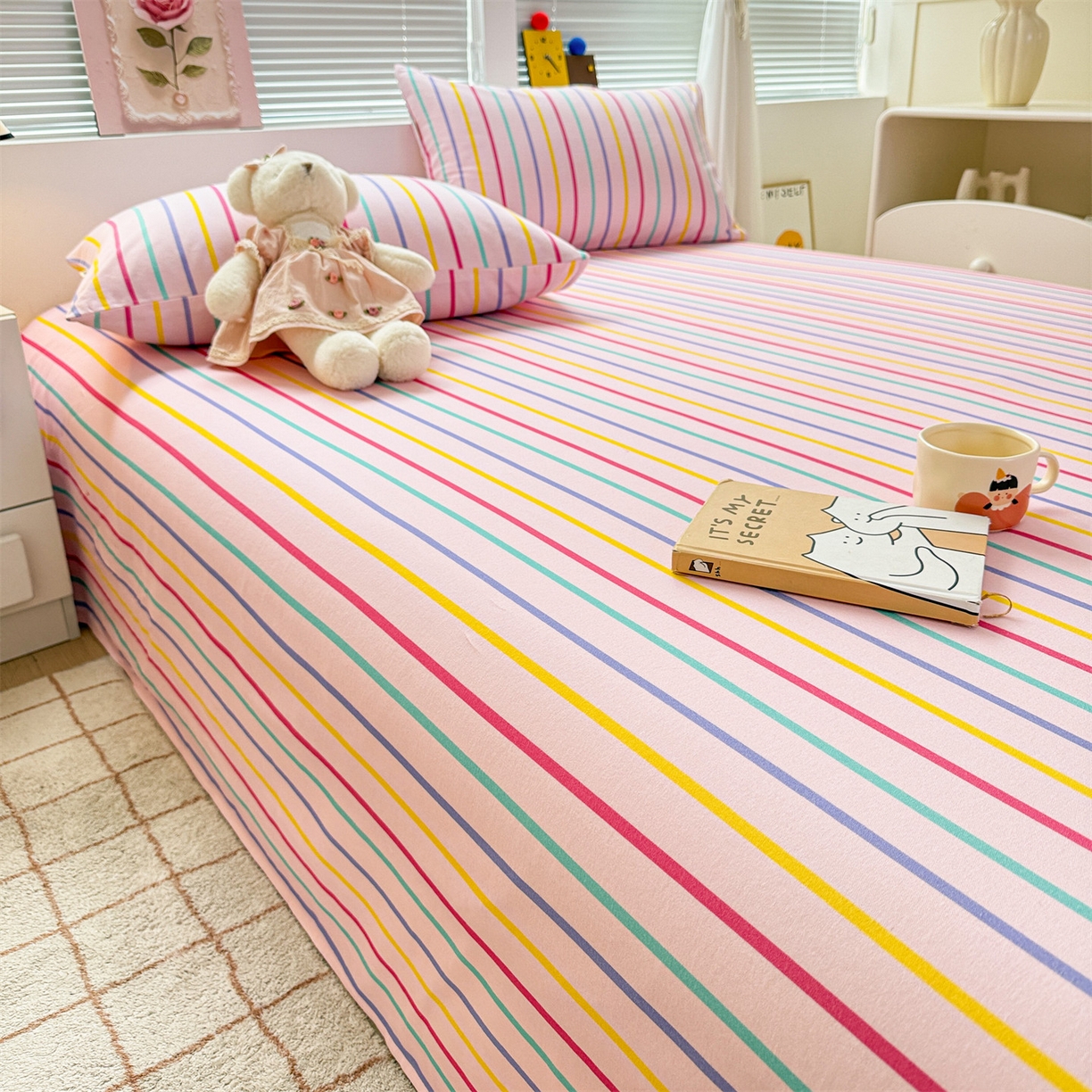 91家纺网 家纺一手货源 找家纺 名兮家居 2025秋冬新款100%全棉纯棉磨毛单床单 床单单件 炫彩条纹