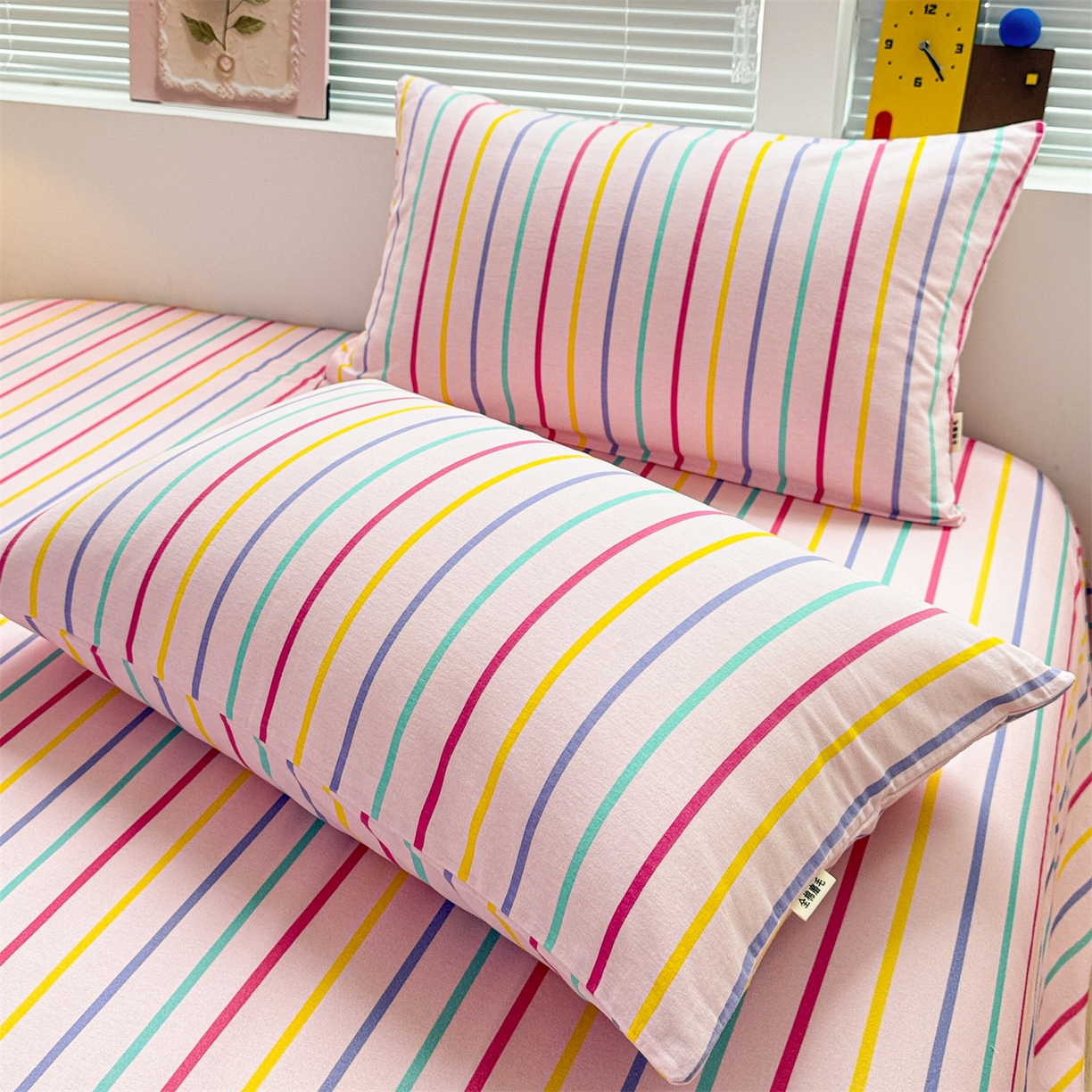 91家纺网 家纺一手货源 找家纺 名兮家居 2025秋冬新款100%全棉纯棉磨毛单床单 床单单件 炫彩条纹