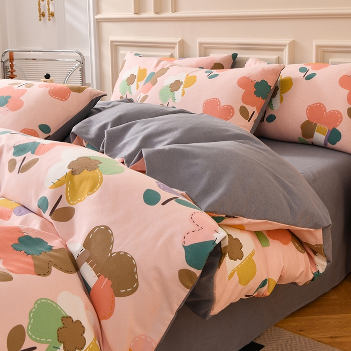 91家纺网 家纺一手货源 找家纺 宇彬家纺 2025新款秋冬全棉纯棉精梳生态原棉印花加厚磨毛被套单被套被套单件单品被套 卡莎(粉)