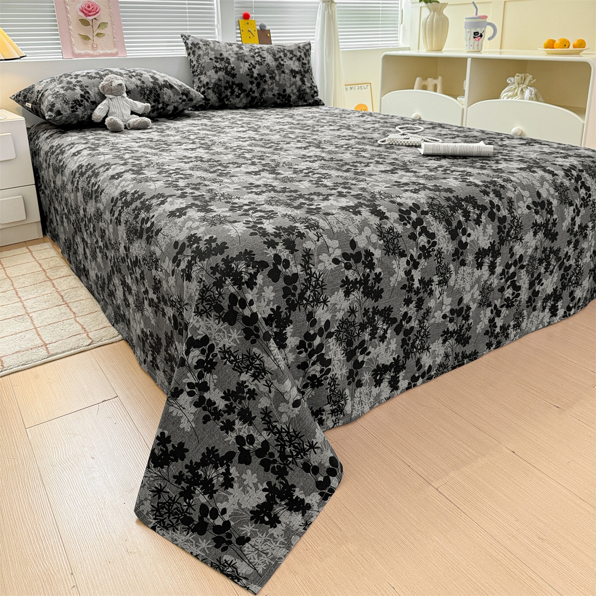 91家纺网 家纺一手货源 找家纺 名兮家居 2025秋冬新款100%全棉纯棉磨毛单床单 床单单件 叶影