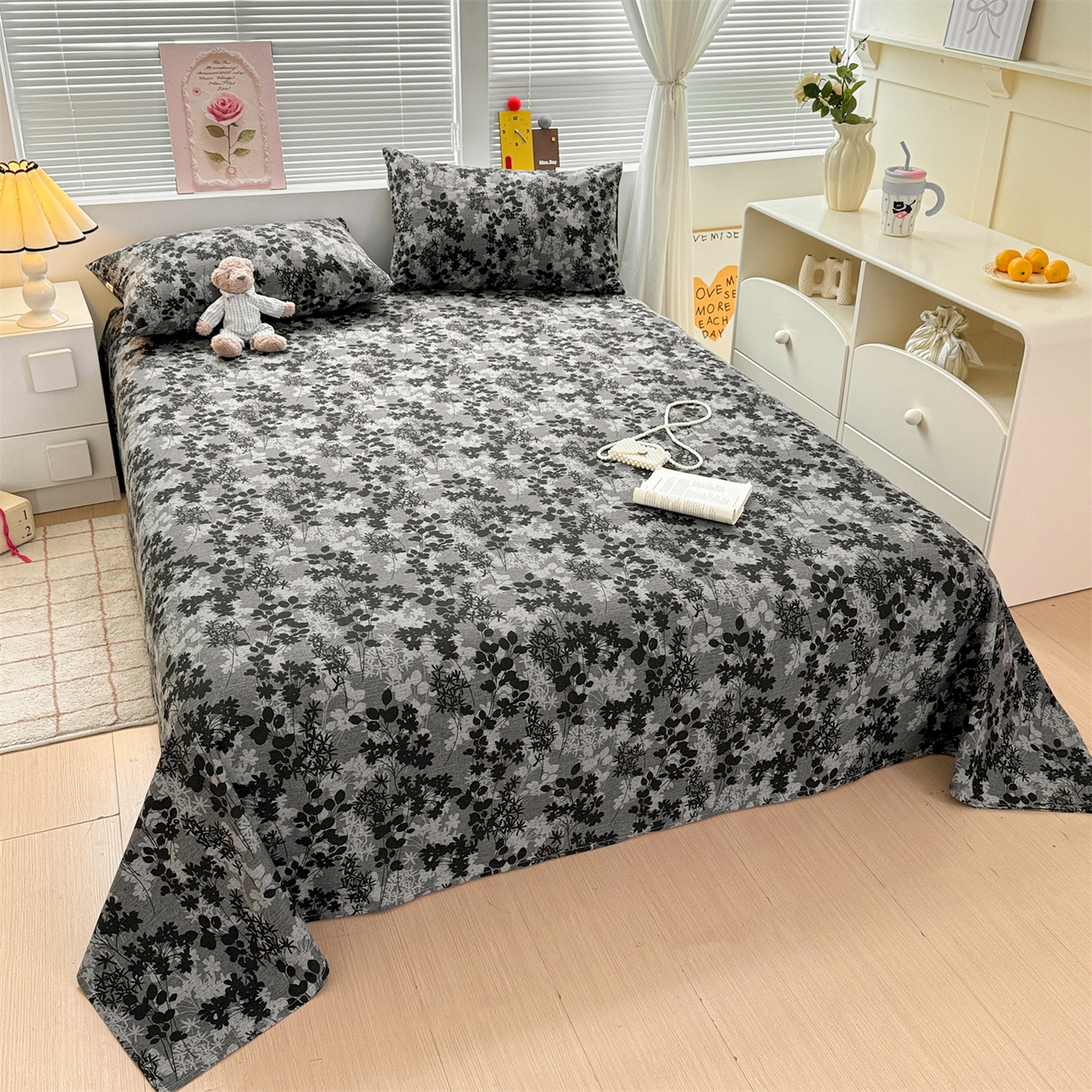 91家纺网 家纺一手货源 找家纺 名兮家居 2025秋冬新款100%全棉纯棉磨毛单床单 床单单件 叶影