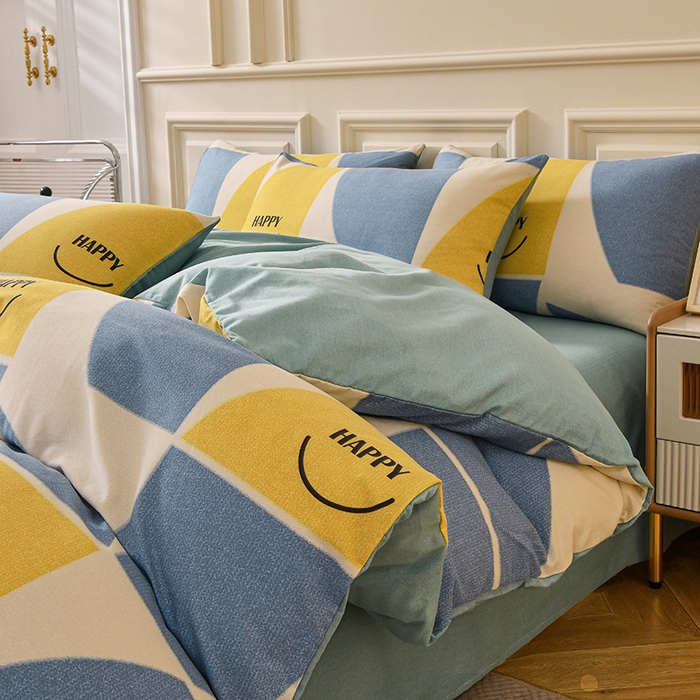 91家纺网 家纺一手货源 找家纺 宇彬家纺 2025新款秋冬全棉纯棉精梳生态原棉印花加厚磨毛被套单被套被套单件单品被套 快乐青春（兰）