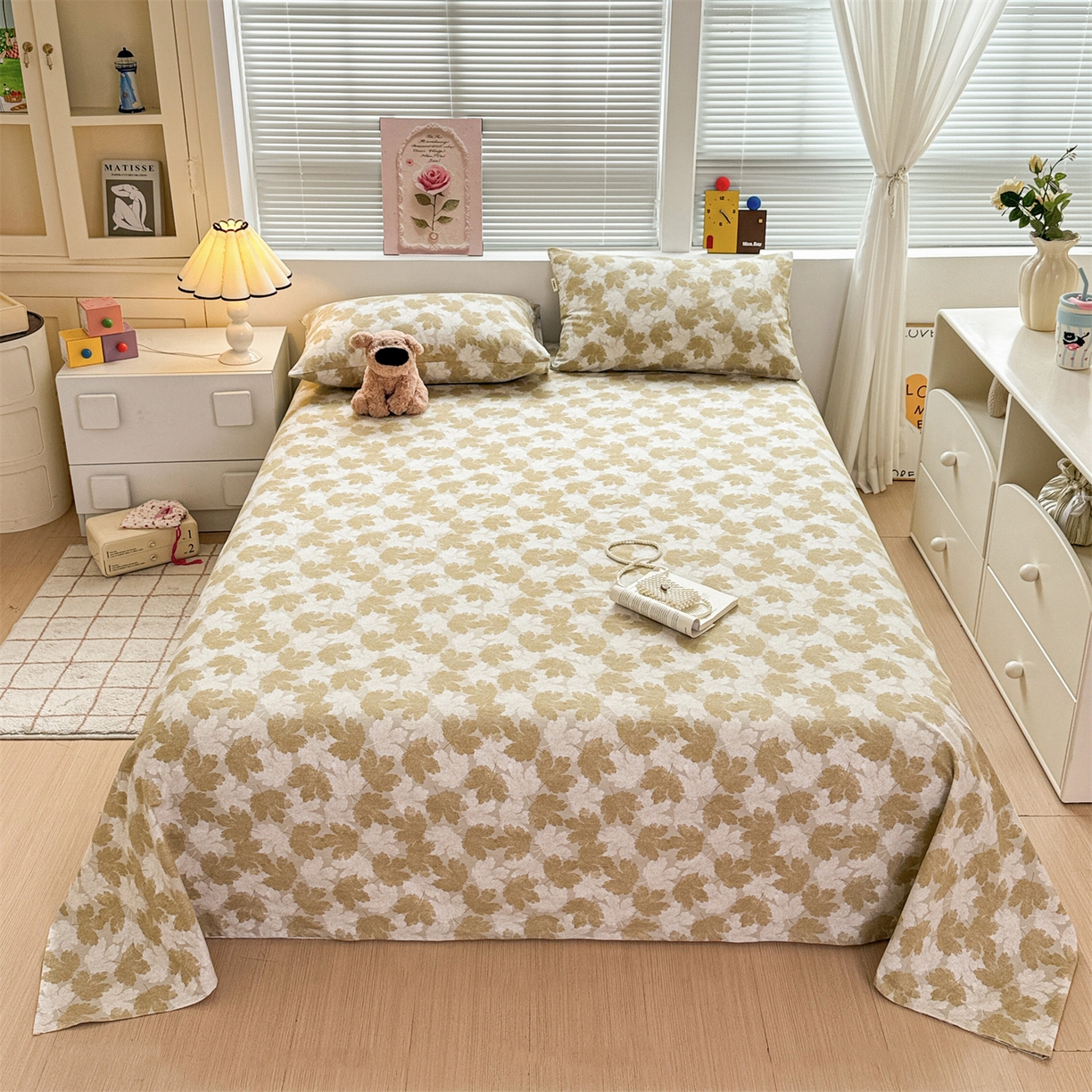 91家纺网 家纺一手货源 找家纺 名兮家居 2025秋冬新款100%全棉纯棉磨毛单床单 床单单件 一叶知秋