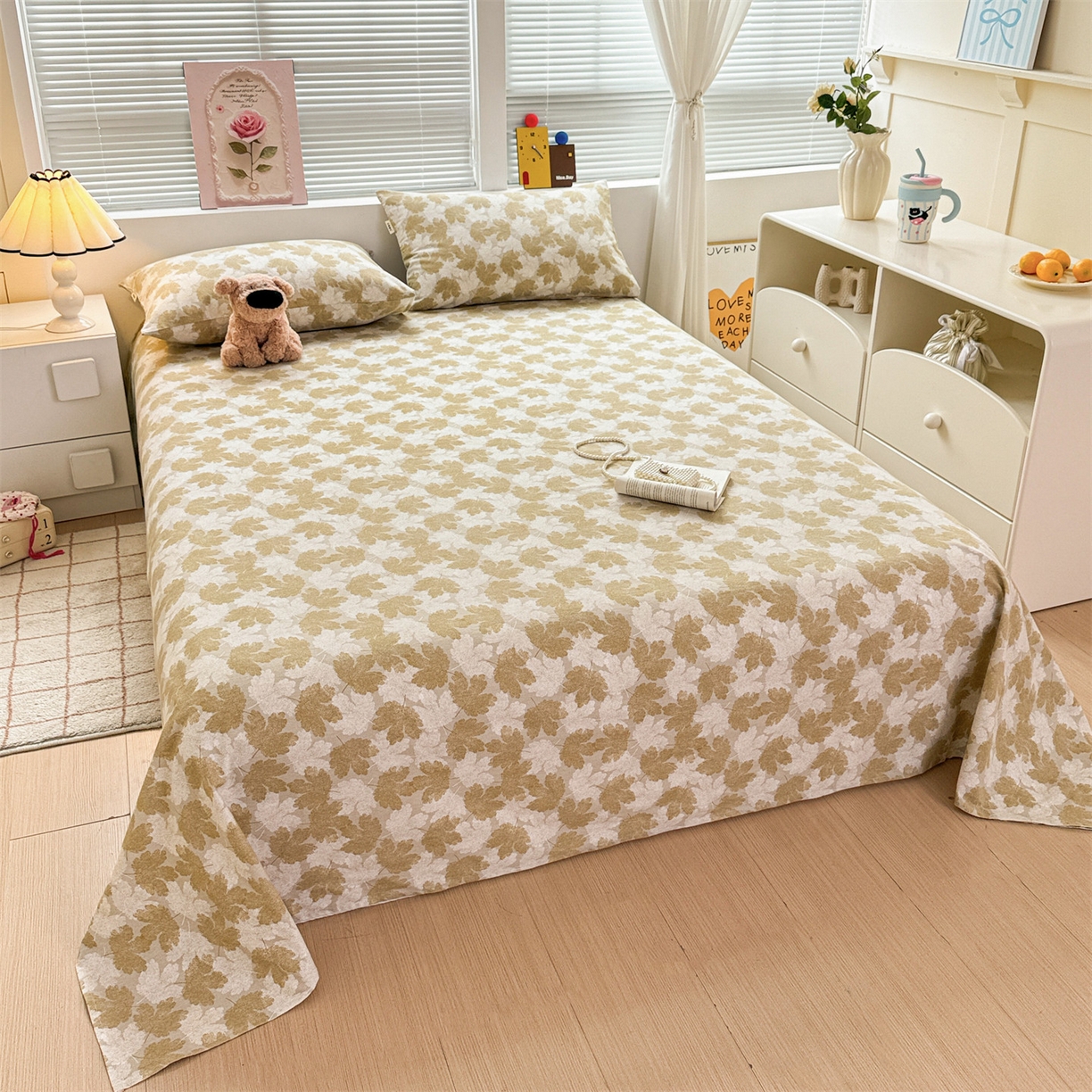 91家纺网 家纺一手货源 找家纺 名兮家居 2025秋冬新款100%全棉纯棉磨毛单床单 床单单件 一叶知秋