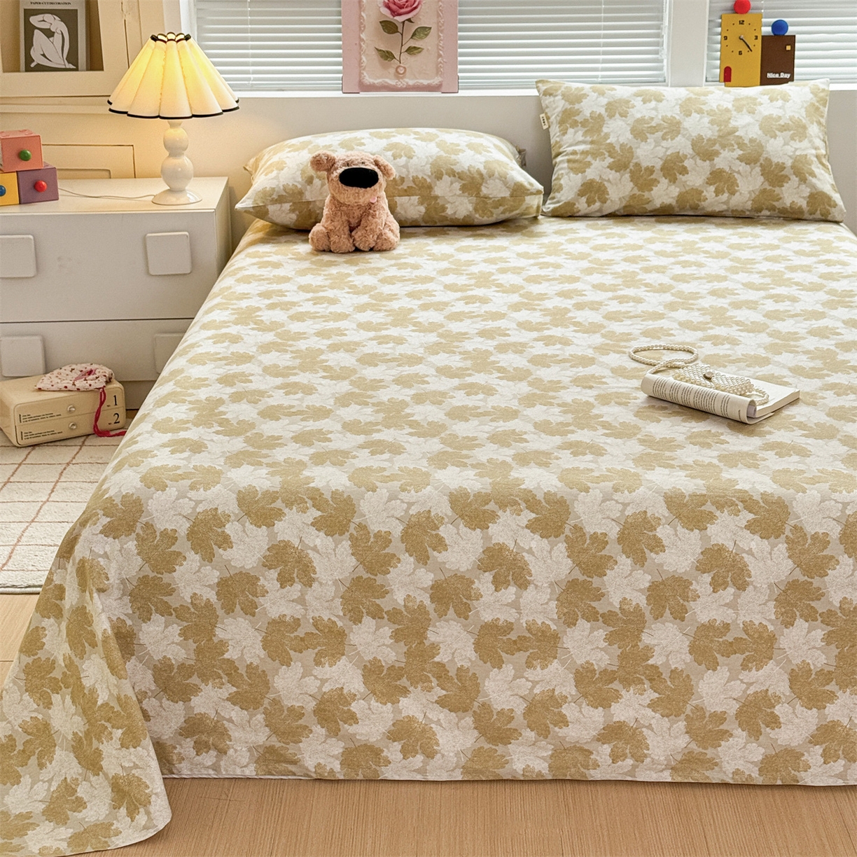 91家纺网 家纺一手货源 找家纺 名兮家居 2025秋冬新款100%全棉纯棉磨毛单床单 床单单件 一叶知秋