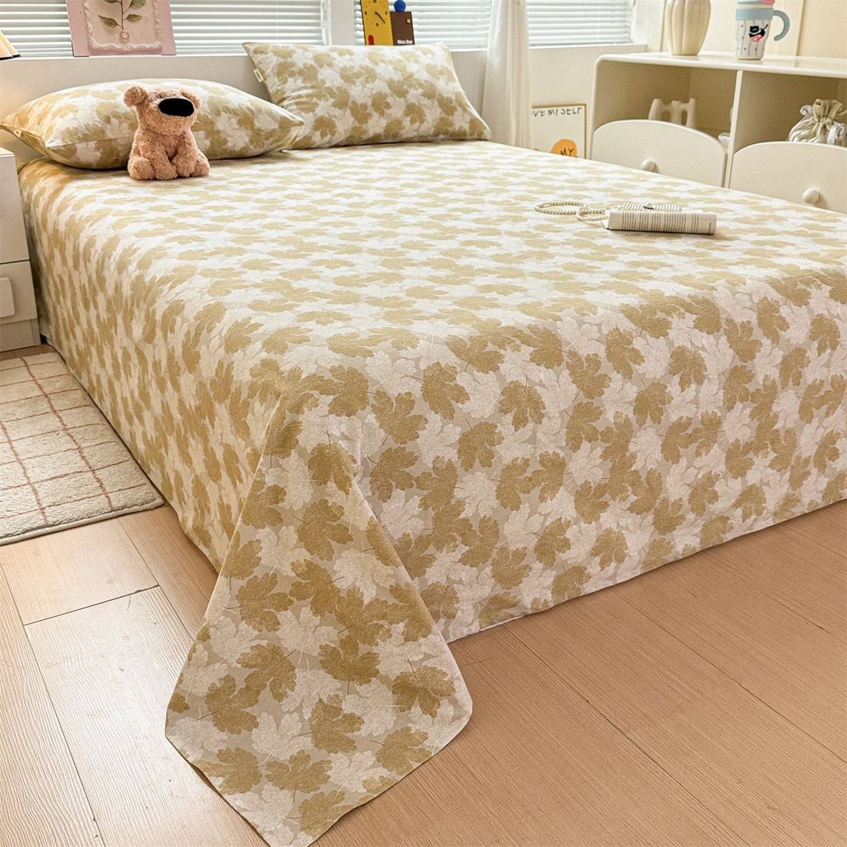 91家纺网 家纺一手货源 找家纺 名兮家居 2025秋冬新款100%全棉纯棉磨毛单床单 床单单件 一叶知秋