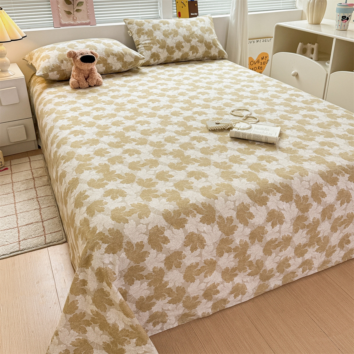 91家纺网 家纺一手货源 找家纺 名兮家居 2025秋冬新款100%全棉纯棉磨毛单床单 床单单件 一叶知秋