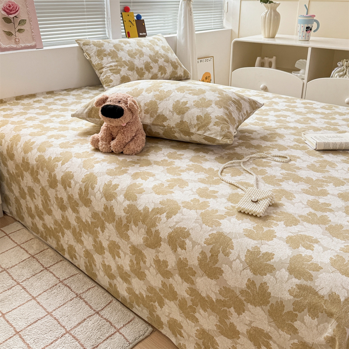 91家纺网 家纺一手货源 找家纺 名兮家居 2025秋冬新款100%全棉纯棉磨毛单床单 床单单件 一叶知秋