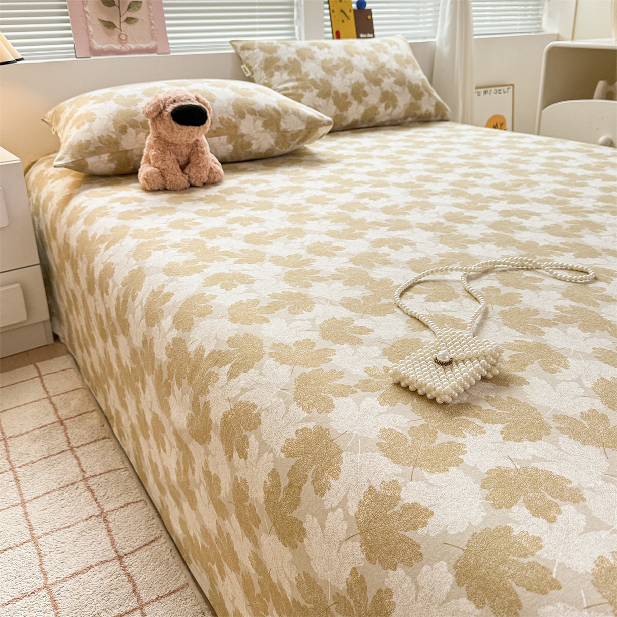 91家纺网 家纺一手货源 找家纺 名兮家居 2025秋冬新款100%全棉纯棉磨毛单床单 床单单件 一叶知秋