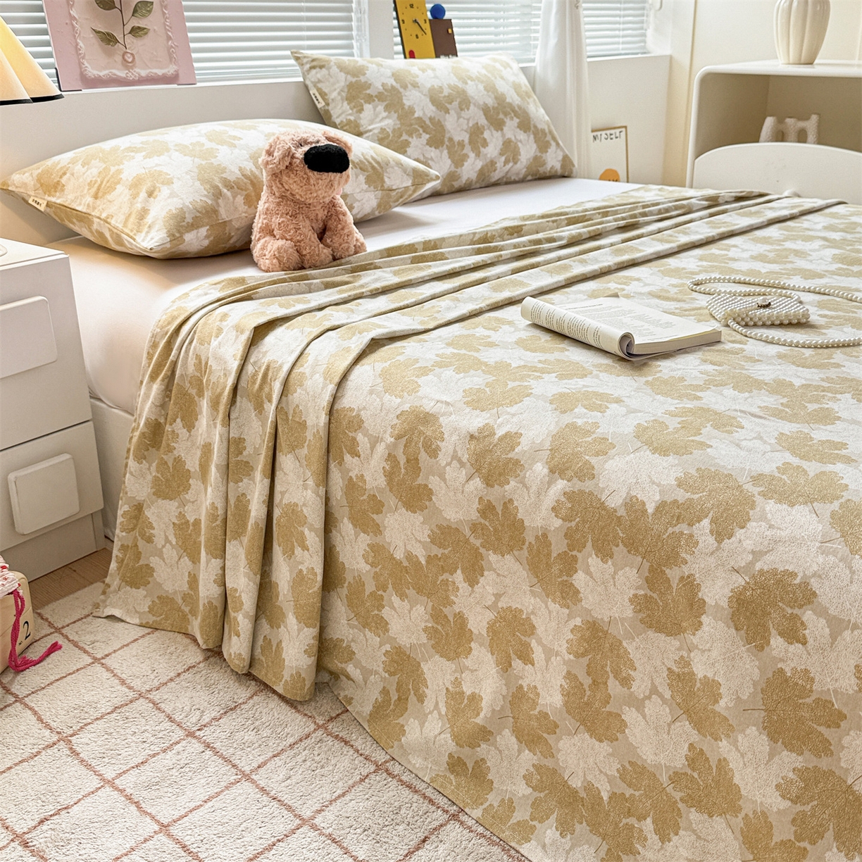 91家纺网 家纺一手货源 找家纺 名兮家居 2025秋冬新款100%全棉纯棉磨毛单床单 床单单件 一叶知秋