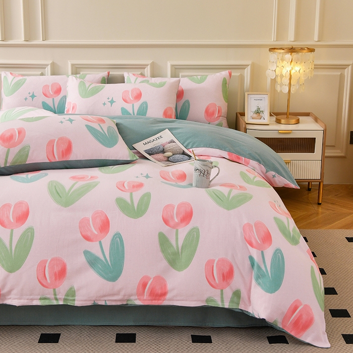 91家纺网 家纺一手货源 找家纺 宇彬家纺 2025新款秋冬全棉纯棉精梳生态原棉印花加厚磨毛被套单被套被套单件单品被套 兰黛（粉）