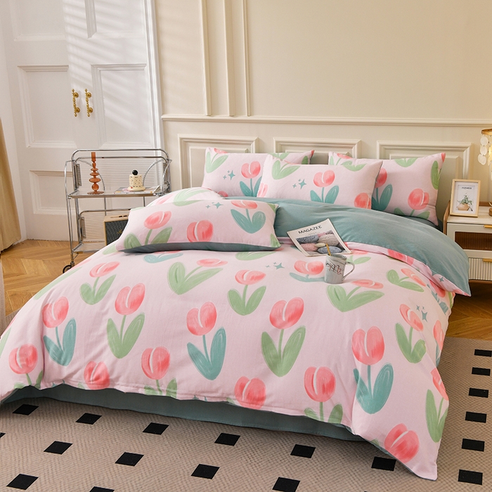 91家纺网 家纺一手货源 找家纺 宇彬家纺 2025新款秋冬全棉纯棉精梳生态原棉印花加厚磨毛被套单被套被套单件单品被套 兰黛（粉）