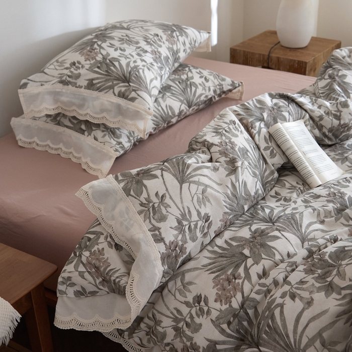 91家纺网 家纺一手货源 找家纺 大彩家居 2025新款全棉纯棉水洗磨毛四件套 棕榈繁影