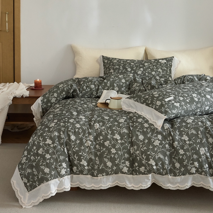 大彩家居 2025新款全棉纯棉水洗磨毛四件套 灰蔓