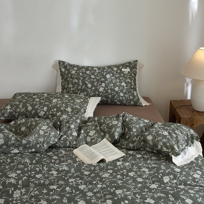 91家纺网 家纺一手货源 找家纺 大彩家居 2025新款全棉纯棉水洗磨毛四件套 灰蔓