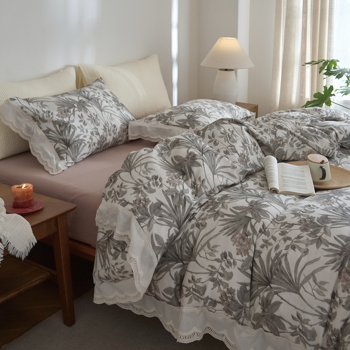 91家纺网 家纺一手货源 找家纺 大彩家居 2025新款全棉纯棉水洗磨毛四件套 棕榈繁影