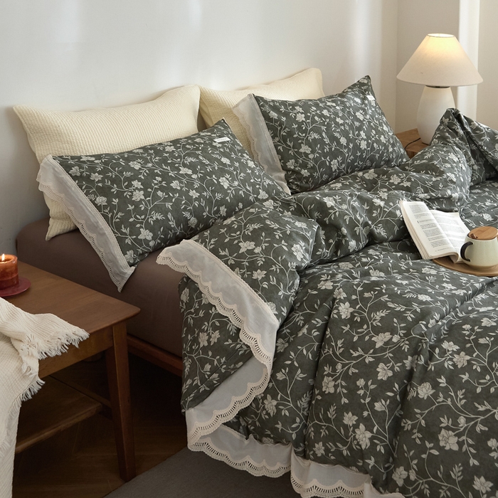 91家纺网 家纺一手货源 找家纺 大彩家居 2025新款全棉纯棉水洗磨毛四件套 灰蔓