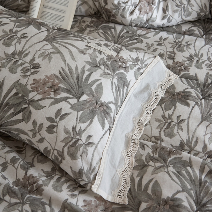 91家纺网 家纺一手货源 找家纺 大彩家居 2025新款全棉纯棉水洗磨毛四件套 棕榈繁影