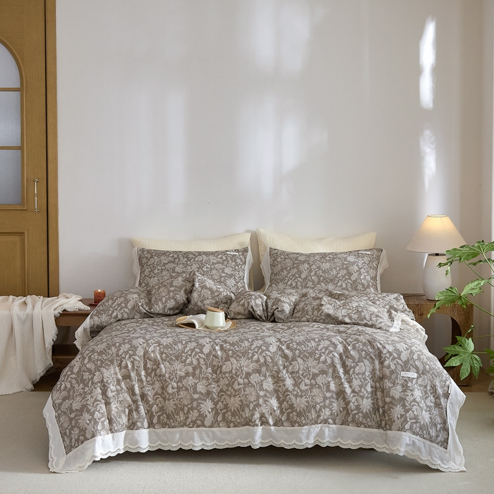 91家纺网 家纺一手货源 找家纺 大彩家居 2025新款全棉纯棉水洗磨毛四件套 繁花