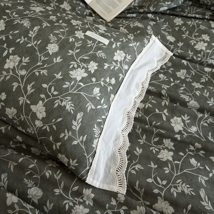 91家纺网 家纺一手货源 找家纺 大彩家居 2025新款全棉纯棉水洗磨毛四件套 灰蔓