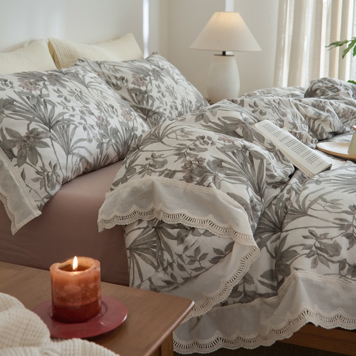 91家纺网 家纺一手货源 找家纺 大彩家居 2025新款全棉纯棉水洗磨毛四件套 棕榈繁影