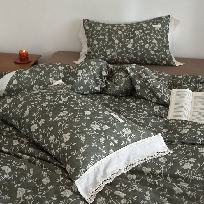 91家纺网 家纺一手货源 找家纺 大彩家居 2025新款全棉纯棉水洗磨毛四件套 灰蔓