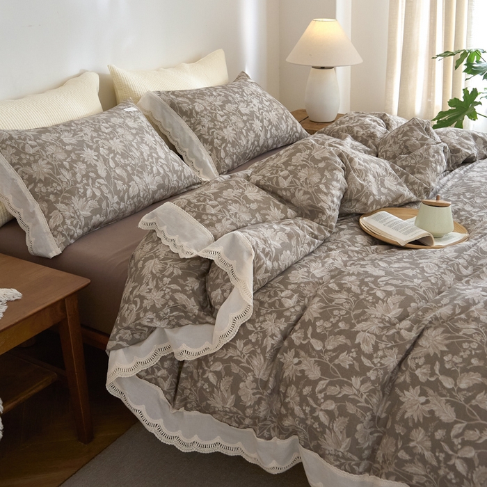 91家纺网 家纺一手货源 找家纺 大彩家居 2025新款全棉纯棉水洗磨毛四件套 繁花