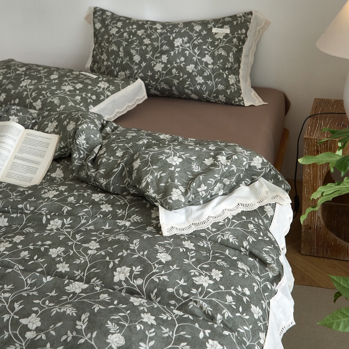 91家纺网 家纺一手货源 找家纺 大彩家居 2025新款全棉纯棉水洗磨毛四件套 灰蔓