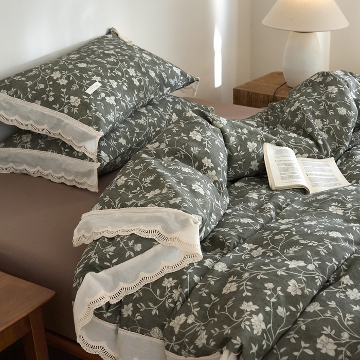 91家纺网 家纺一手货源 找家纺 大彩家居 2025新款全棉纯棉水洗磨毛四件套 灰蔓