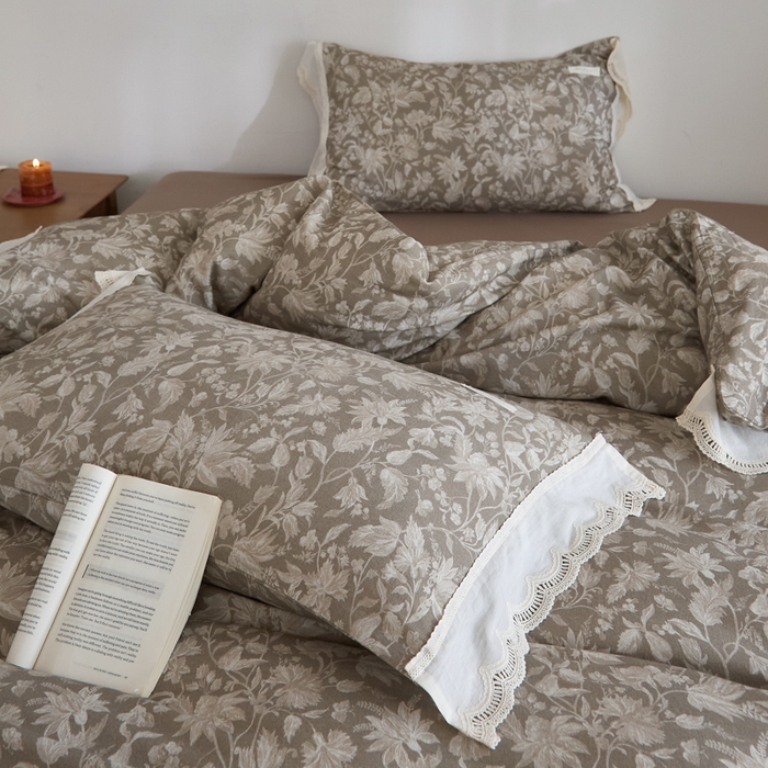 91家纺网 家纺一手货源 找家纺 大彩家居 2025新款全棉纯棉水洗磨毛四件套 繁花