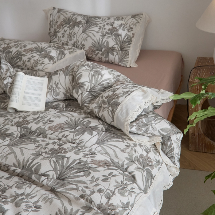 91家纺网 家纺一手货源 找家纺 大彩家居 2025新款全棉纯棉水洗磨毛四件套 棕榈繁影