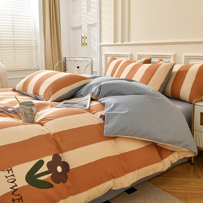 91家纺网 家纺一手货源 找家纺 宇彬家纺 2025新款秋冬全棉纯棉精梳生态原棉印花加厚磨毛被套单被套被套单件单品被套 妮可（桔）