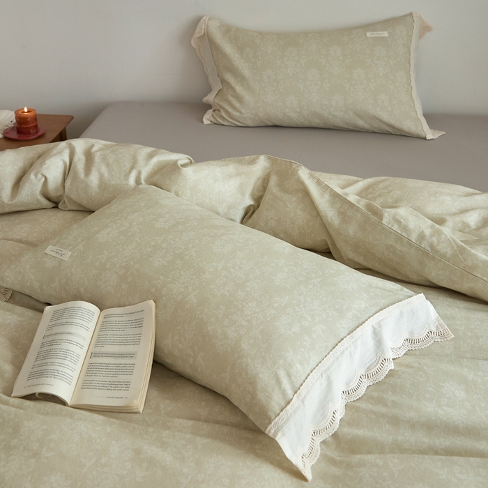 91家纺网 家纺一手货源 找家纺 大彩家居 2025新款全棉纯棉水洗磨毛四件套 米雾花影