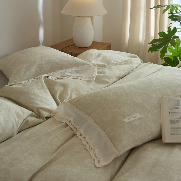 91家纺网 家纺一手货源 找家纺 大彩家居 2025新款全棉纯棉水洗磨毛四件套 米雾花影