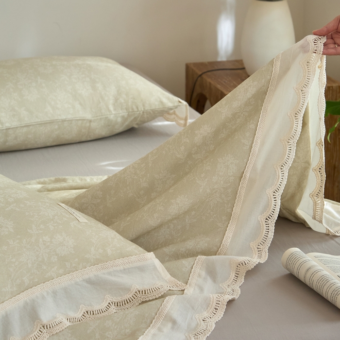 91家纺网 家纺一手货源 找家纺 大彩家居 2025新款全棉纯棉水洗磨毛四件套 米雾花影