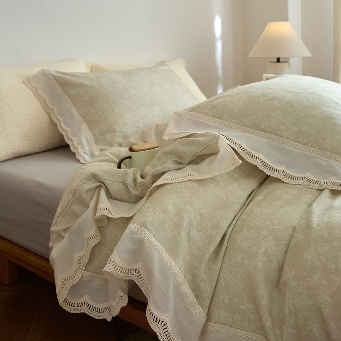 91家纺网 家纺一手货源 找家纺 大彩家居 2025新款全棉纯棉水洗磨毛四件套 米雾花影