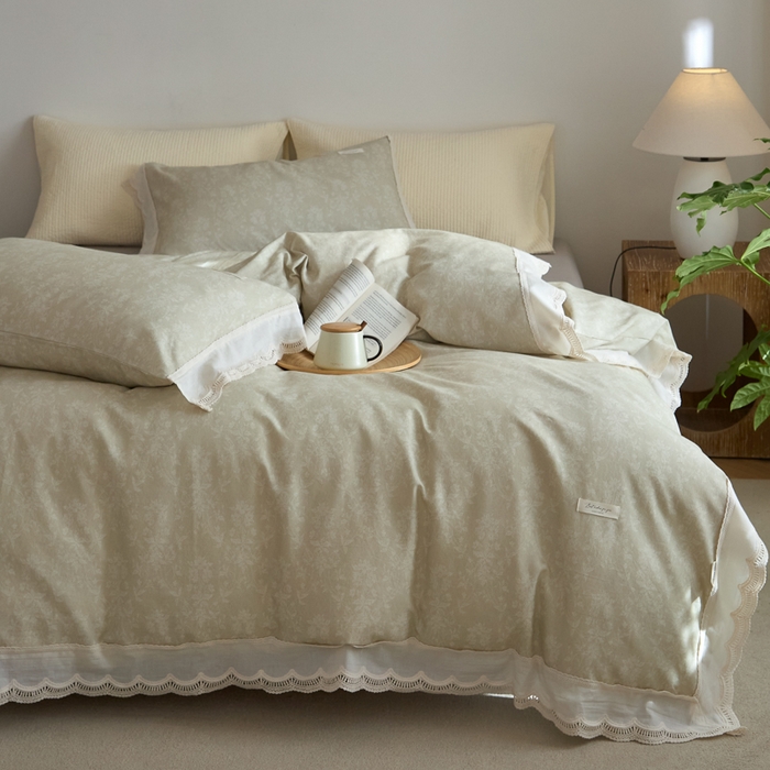 大彩家居 2025新款全棉纯棉水洗磨毛四件套 米雾花影