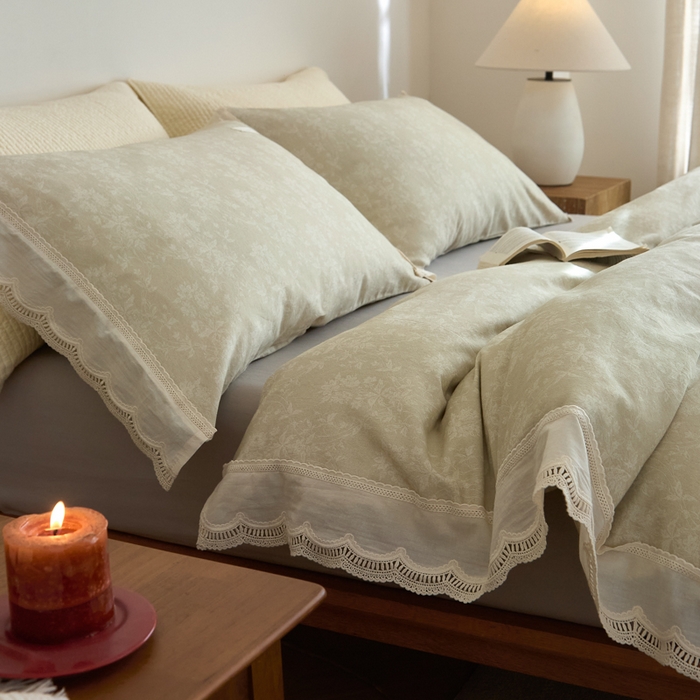 91家纺网 家纺一手货源 找家纺 大彩家居 2025新款全棉纯棉水洗磨毛四件套 米雾花影