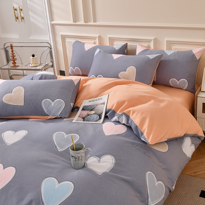 91家纺网 家纺一手货源 找家纺 宇彬家纺 2025新款秋冬全棉纯棉精梳生态原棉印花加厚磨毛被套单被套被套单件单品被套 心动（灰）