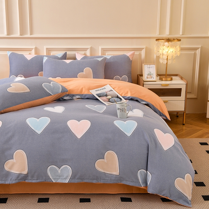 91家纺网 家纺一手货源 找家纺 宇彬家纺 2025新款秋冬全棉纯棉精梳生态原棉印花加厚磨毛被套单被套被套单件单品被套 心动（灰）