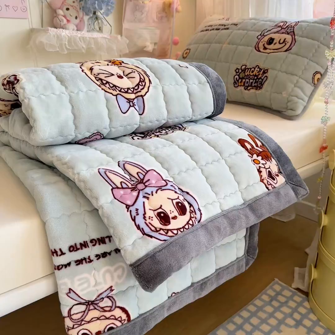 91家纺网 家纺一手货源 找家纺 韩巢家纺 冬季高低床2025款牛奶绒水晶边床垫床护垫学生床褥子宿舍寝室床褥铺底 水晶边-拉布布