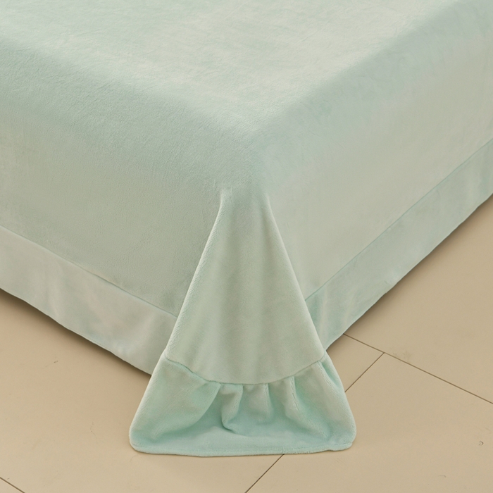 91家纺网 家纺一手货源 找家纺 梦之星 2025新款毛刺韩式花边牛奶绒四件套 花束-淡绿