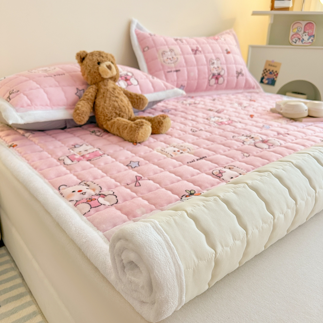 91家纺网 家纺一手货源 找家纺 （总）川悦生活 2025新款A类印花牛奶绒床垫加厚绒保暖床床褥-大床图