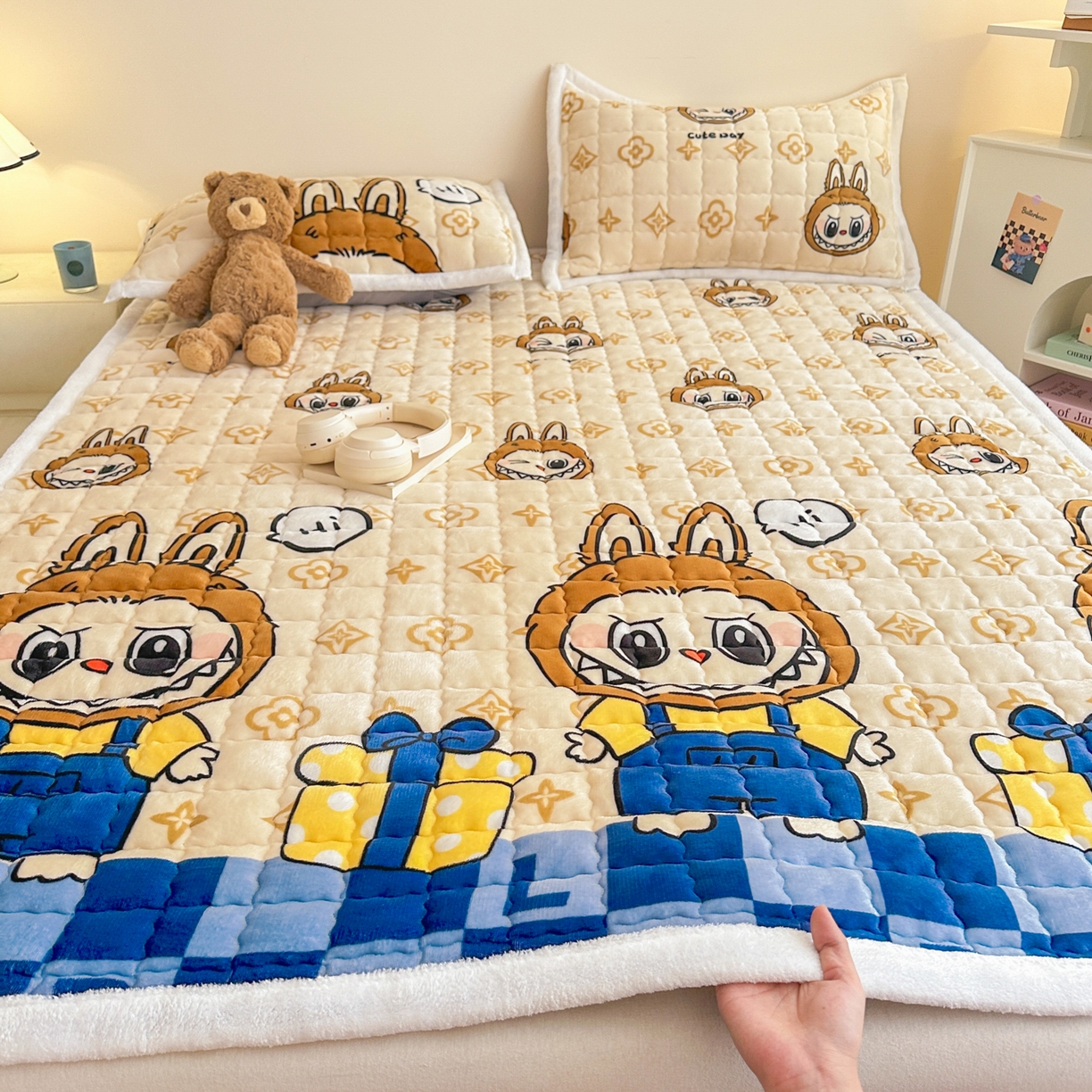 川悦生活 2025新款A类印花牛奶绒床垫加厚绒保暖床床褥-大床图 床垫怪兽小礼物