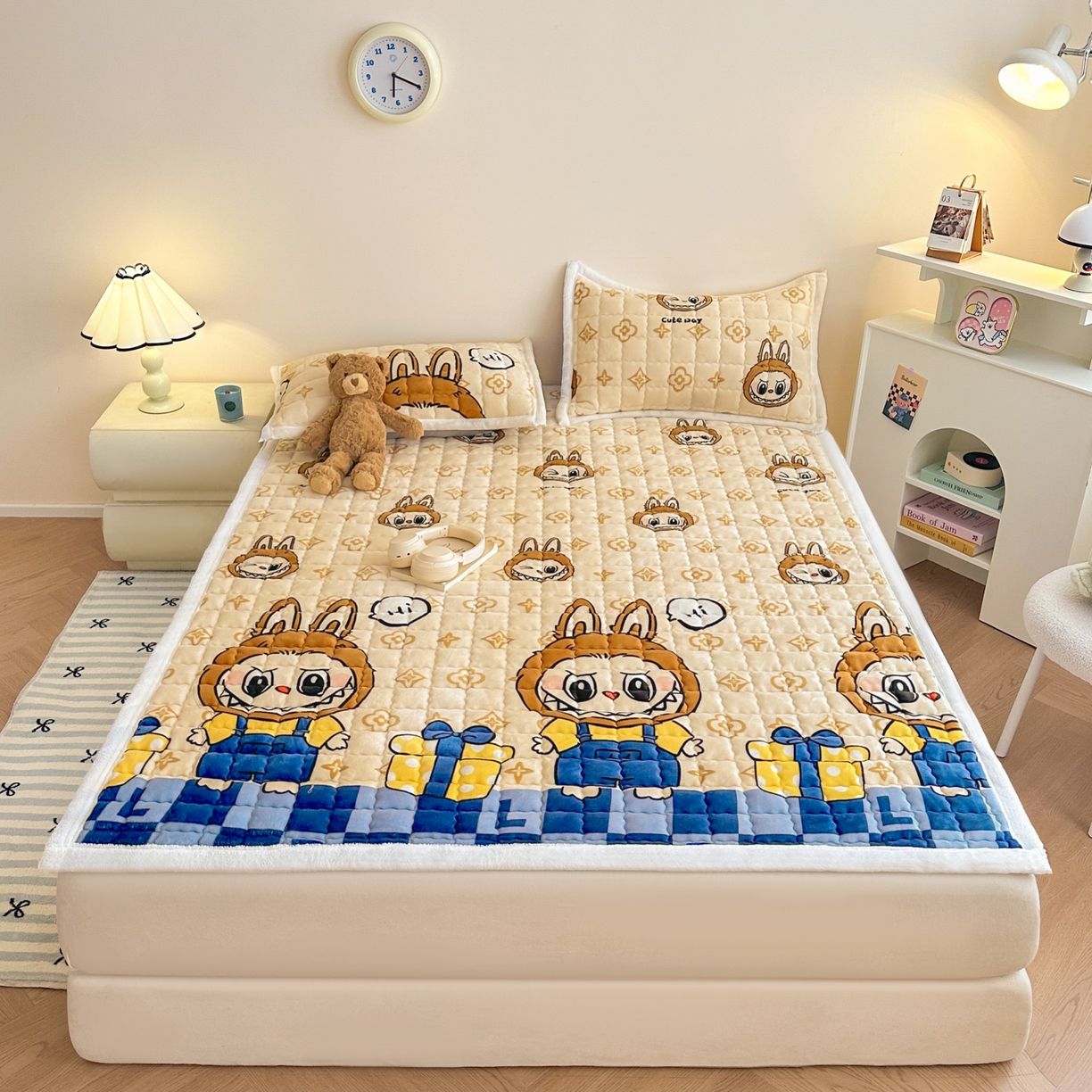 91家纺网 家纺一手货源 找家纺 川悦生活 2025新款A类印花牛奶绒床垫加厚绒保暖床床褥-大床图 床垫怪兽小礼物