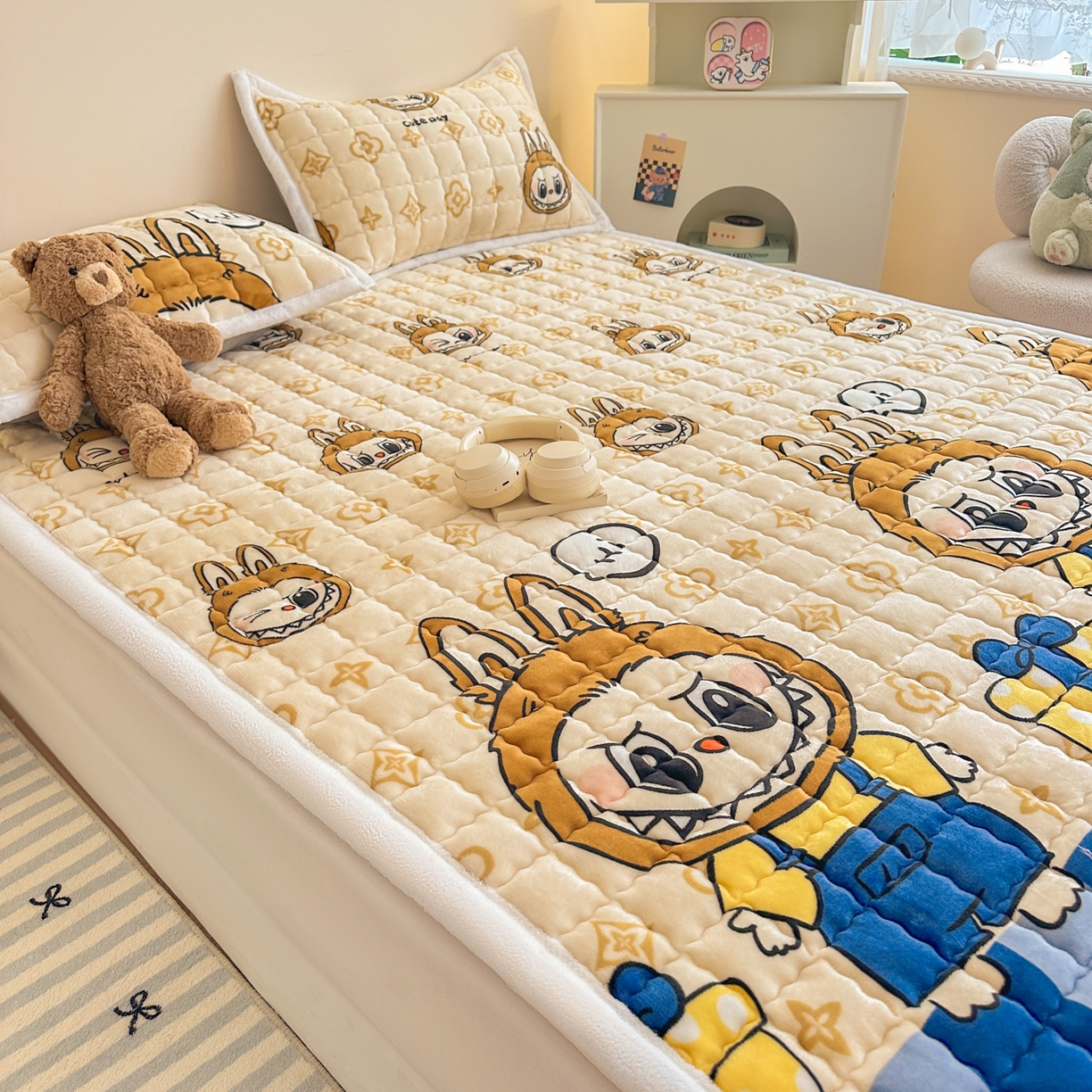 91家纺网 家纺一手货源 找家纺 川悦生活 2025新款A类印花牛奶绒床垫加厚绒保暖床床褥-大床图 床垫怪兽小礼物