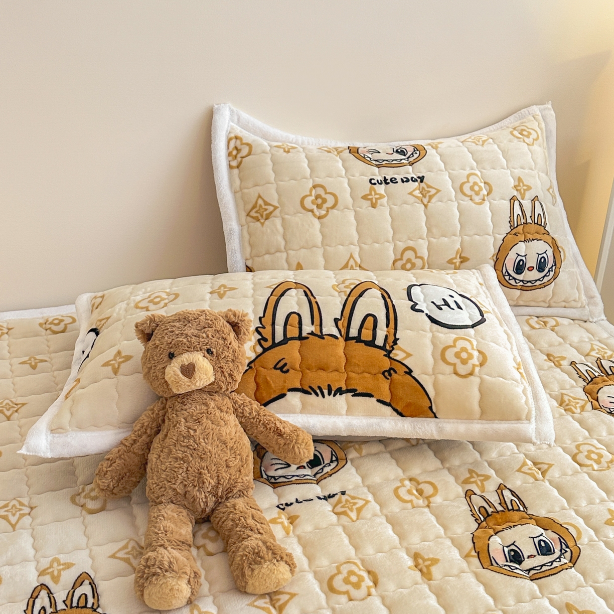 91家纺网 家纺一手货源 找家纺 川悦生活 2025新款A类印花牛奶绒床垫加厚绒保暖床床褥-大床图 床垫怪兽小礼物