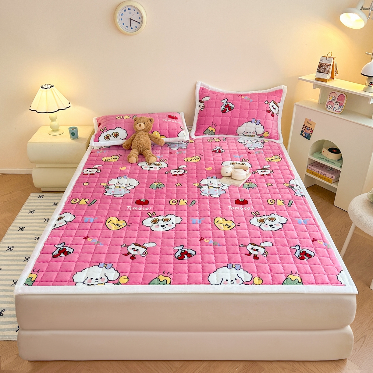 91家纺网 家纺一手货源 找家纺 川悦生活 2025新款A类印花牛奶绒床垫加厚绒保暖床床褥-大床图 床垫嗨皮小奶狗