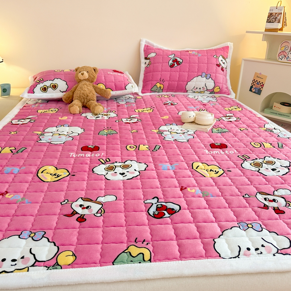 91家纺网 家纺一手货源 找家纺 川悦生活 2025新款A类印花牛奶绒床垫加厚绒保暖床床褥-大床图 床垫嗨皮小奶狗